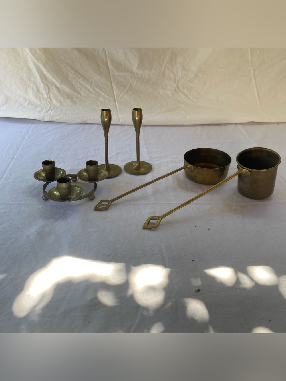 VTG Solid Brass Pots & Candlesticks MCM Hollywood Regency Decor Lot - Picture 2 of 9